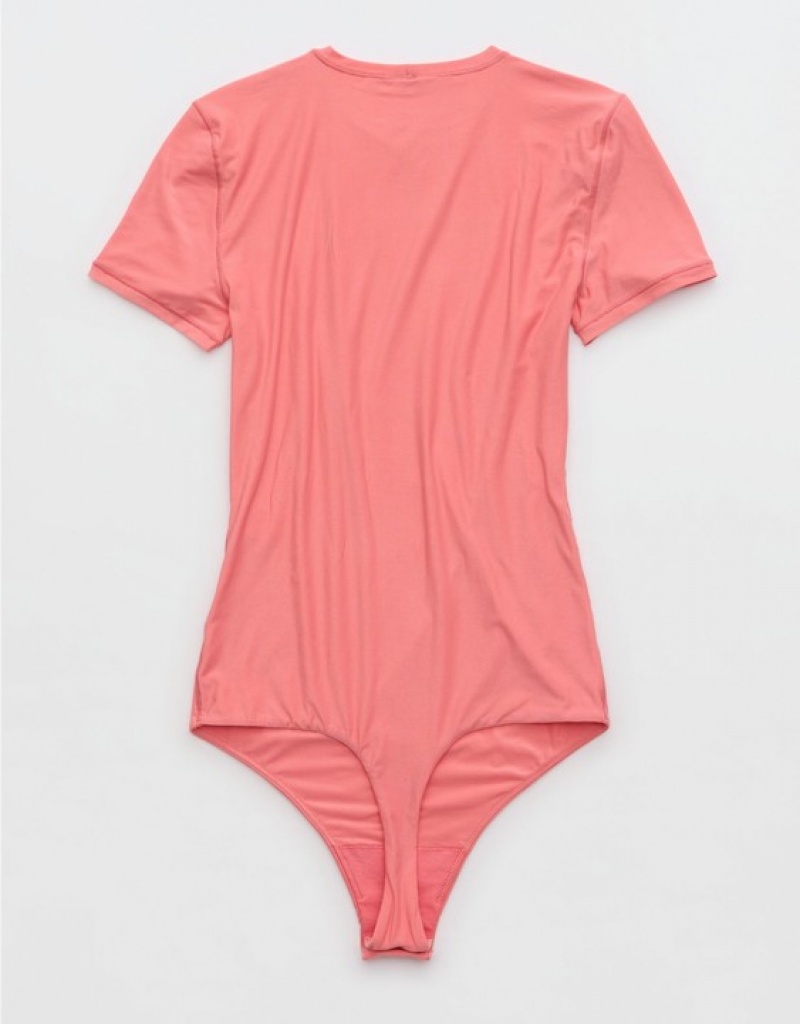 Aerie SMOOTHEZ Sleeve Bodysuit Coral | 5763NYVIB