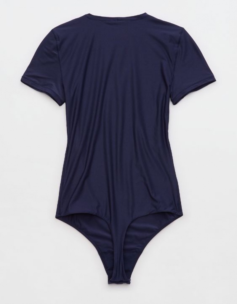 Aerie SMOOTHEZ Sleeve Bodysuit Navy | 5319MRVYC