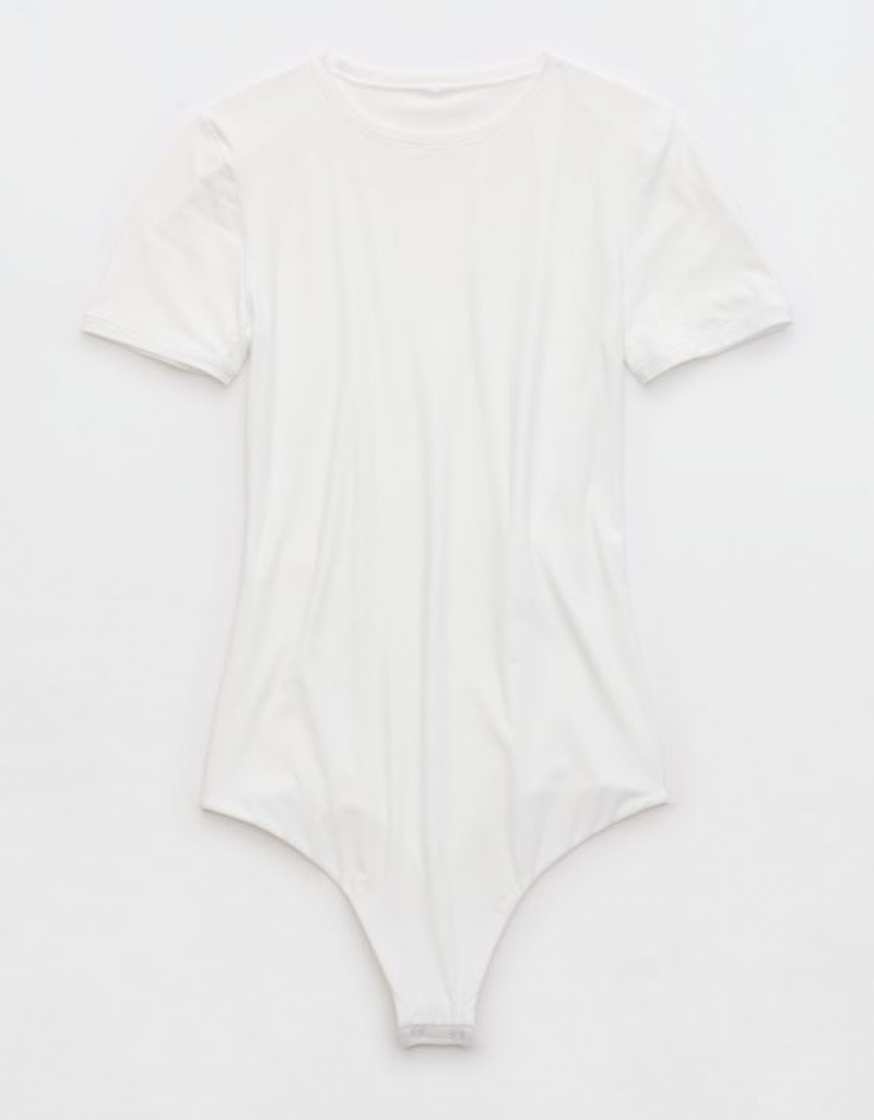 Aerie SMOOTHEZ Sleeve Bodysuit White | 4896CFXTO