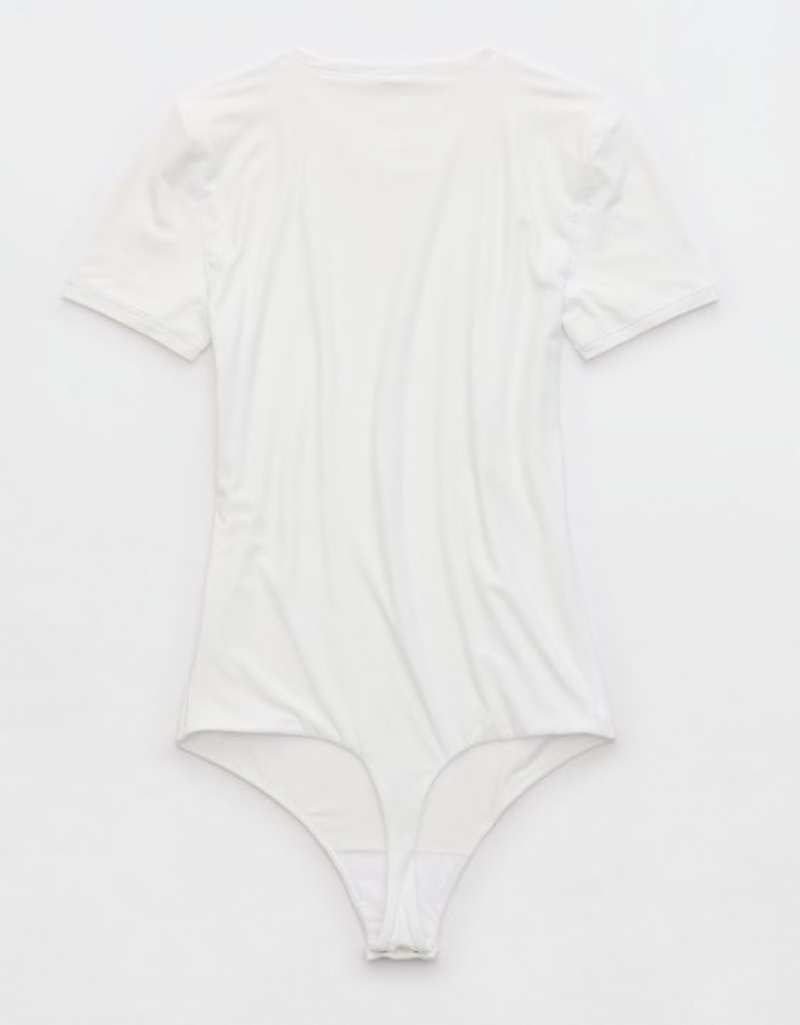 Aerie SMOOTHEZ Sleeve Bodysuit White | 4896CFXTO