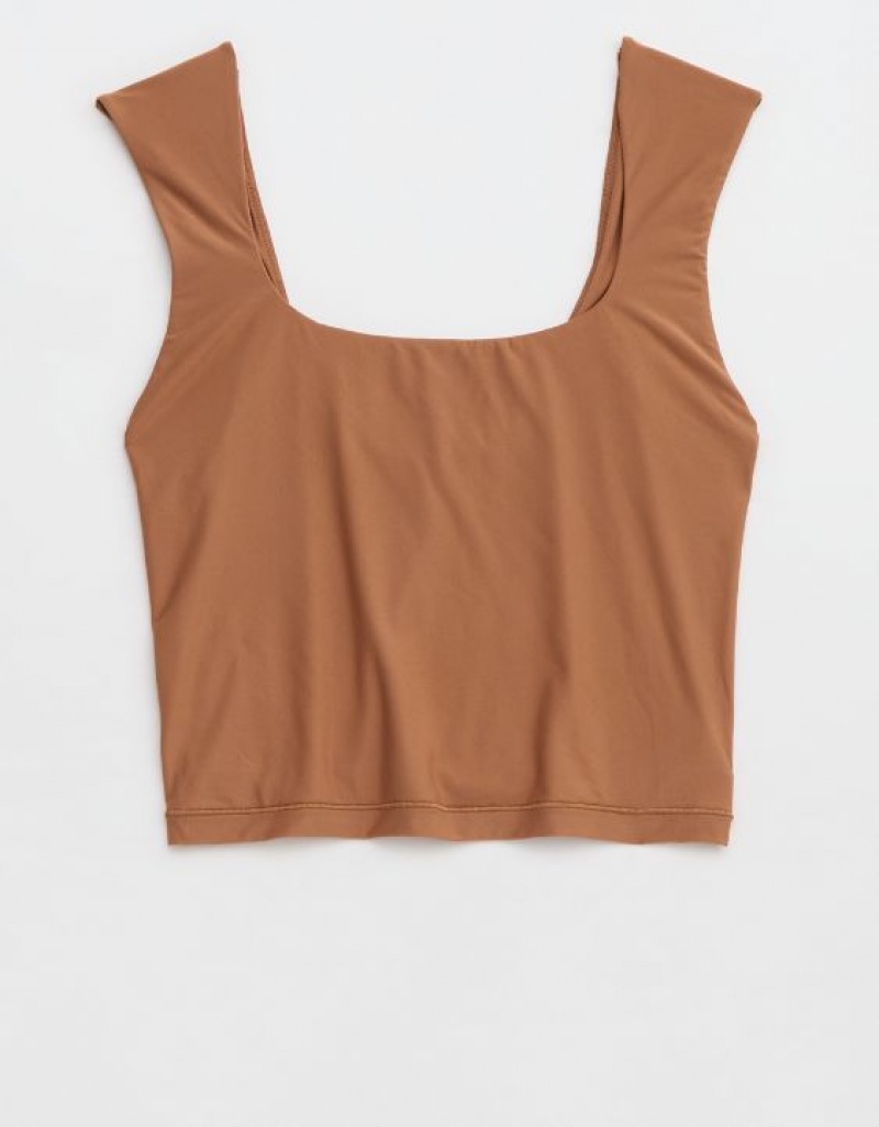 Aerie SMOOTHEZ Square Neck Cami Bras Khaki | 8504VXMKG