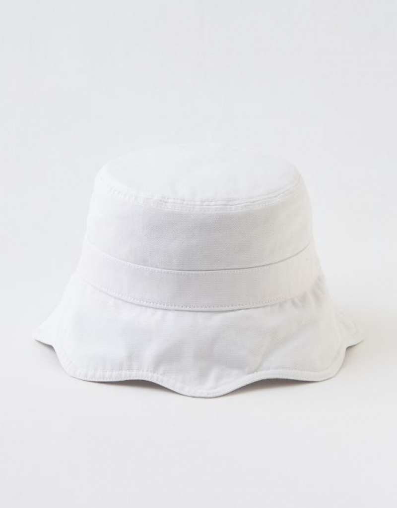 Aerie Scallop Edge Bucket Hats White | 8025YXFQG