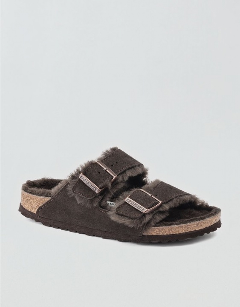 Aerie Shearling Arizona Sandals Black | 7640TIJGK