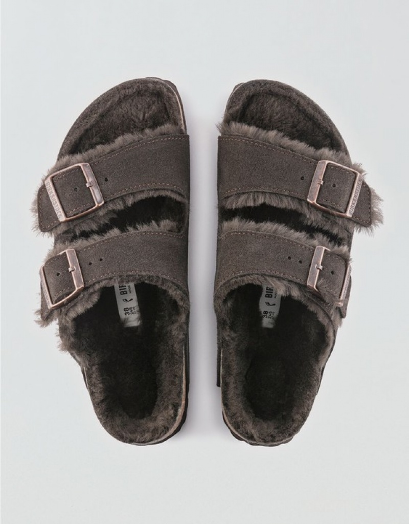 Aerie Shearling Arizona Sandals Black | 7640TIJGK