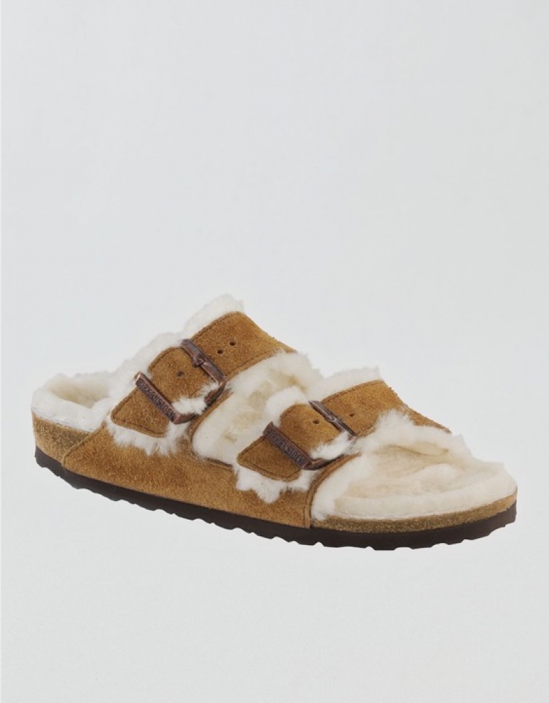 Aerie Shearling Arizona Sandals Brown | 5920ZRKWM