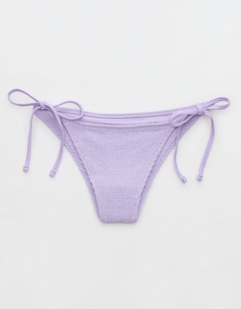 Aerie Shine Crinkle Cheekiest Tie Bikini Bottom Purple / Wash | 1290YSQRV