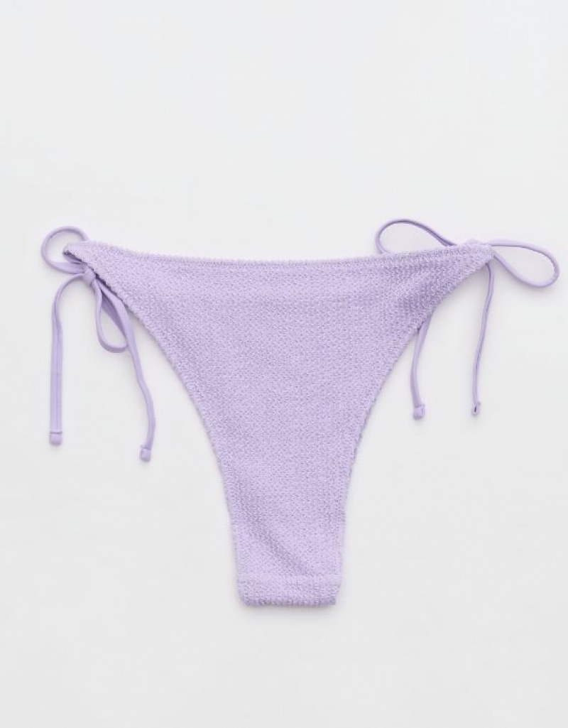 Aerie Shine Crinkle Cheekiest Tie Bikini Bottom Purple / Wash | 1290YSQRV