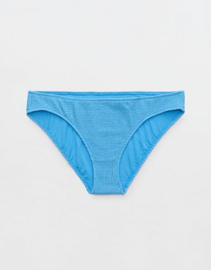 Aerie Shine Crinkle Full Coverage Bikini Bottom Blue | 4196JUVYZ