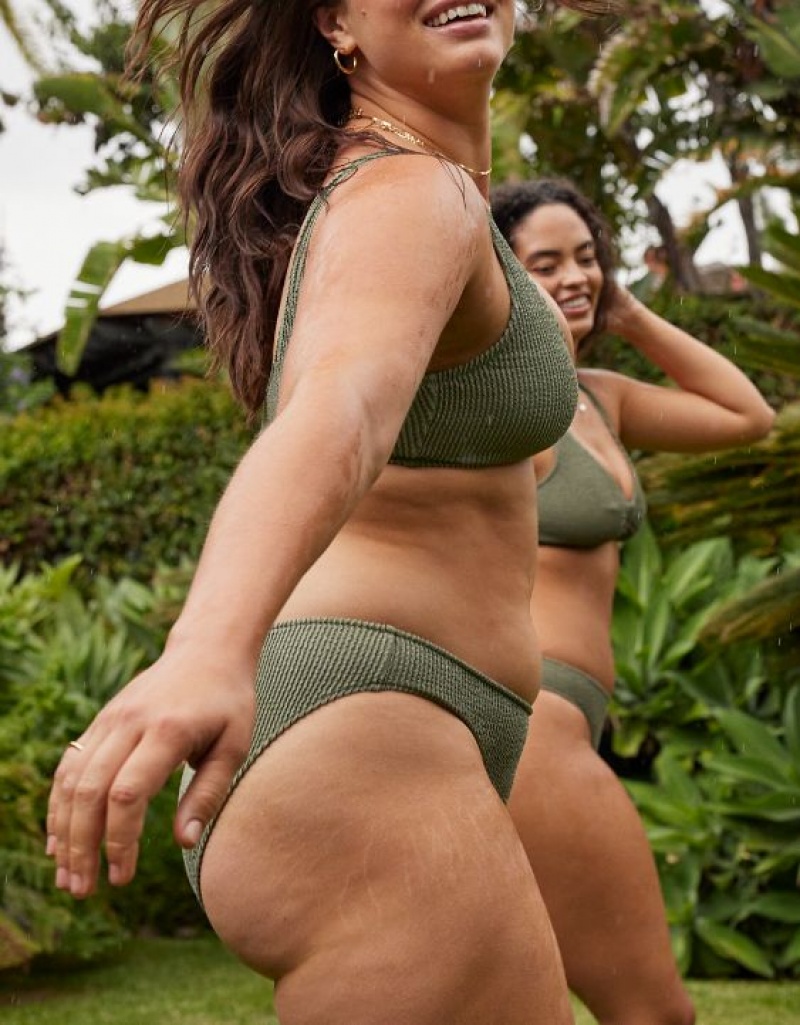 Aerie Shine Crinkle Full Coverage Bikini Bottom Olive | 8134XJLTP