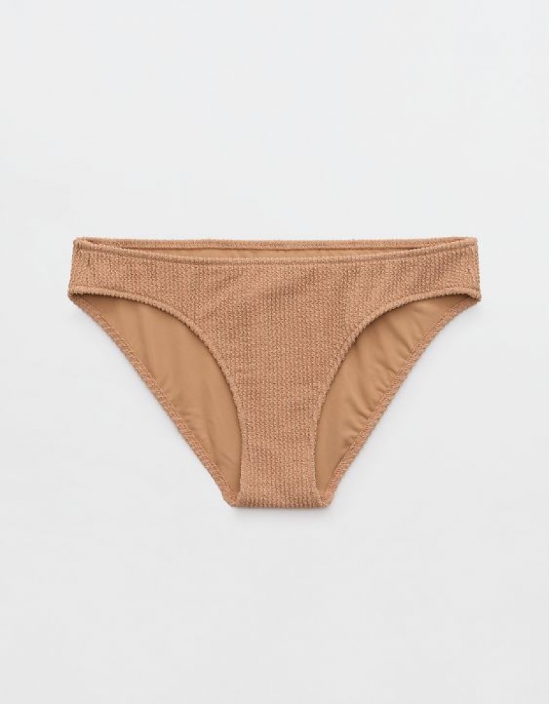 Aerie Shine Crinkle Full Coverage Bikini Bottom Khaki | 0957REQWM