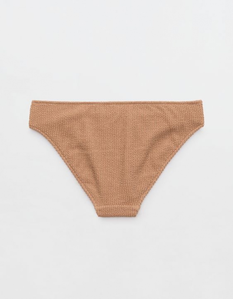 Aerie Shine Crinkle Full Coverage Bikini Bottom Khaki | 0957REQWM