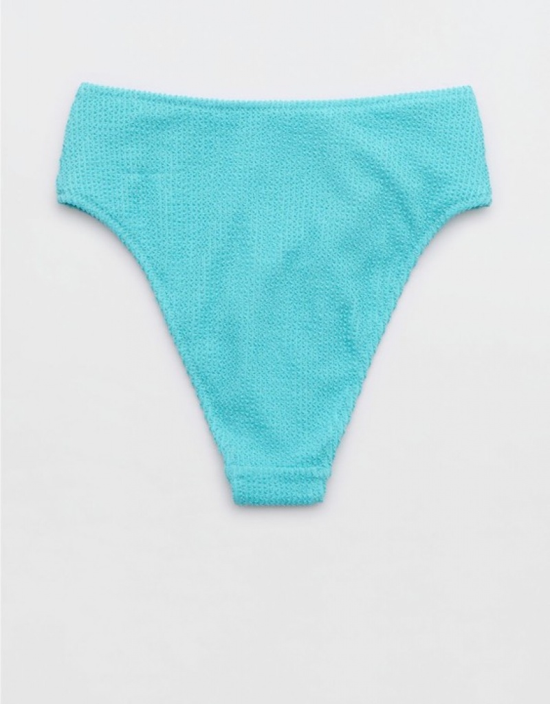 Aerie Shine Crinkle High Cut Cheeky Bikini Bottom Blue | 9417LUICF