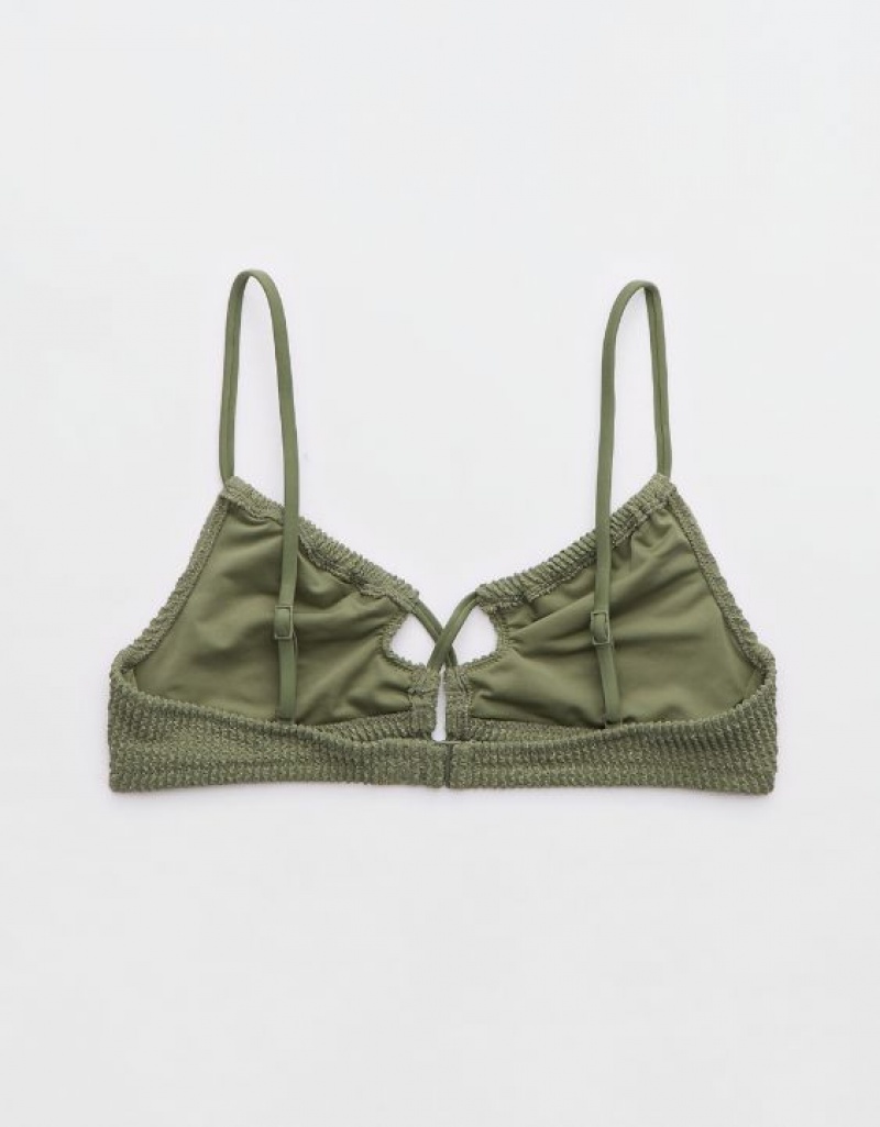 Aerie Shine Crinkle Lace Up Scoop Bikini Top Olive | 6902PSHTW