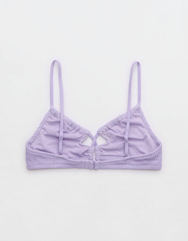 Aerie Shine Crinkle Lace Up Scoop Bikini Top Purple / Wash | 0216ZHQWV