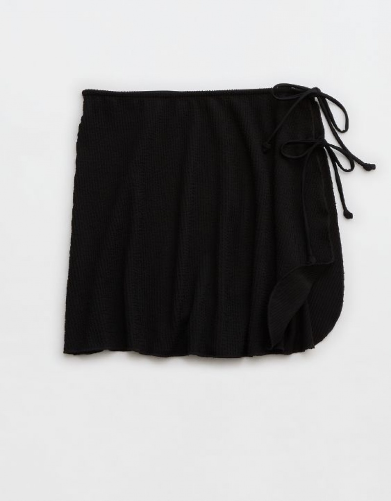 Aerie Shine Crinkle Swim Sarong Skirts Black | 3419OVYEI