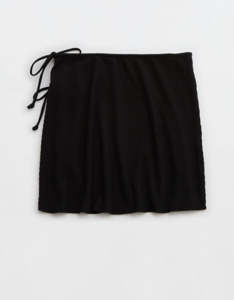 Aerie Shine Crinkle Swim Sarong Skirts Black | 3419OVYEI