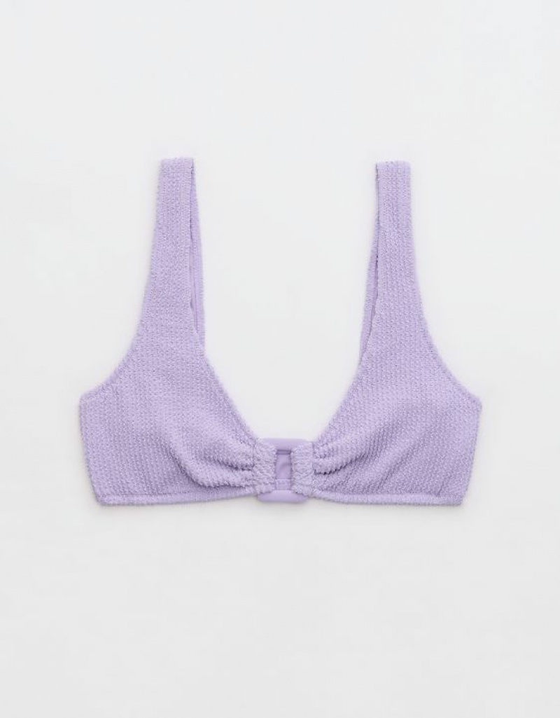 Aerie Shine Crinkle Wide Strap Scoop Bikini Top Purple / Wash | 9781WQTKV