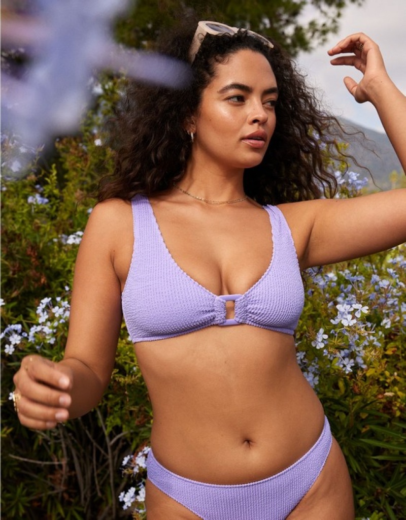 Aerie Shine Crinkle Wide Strap Scoop Bikini Top Purple / Wash | 9781WQTKV