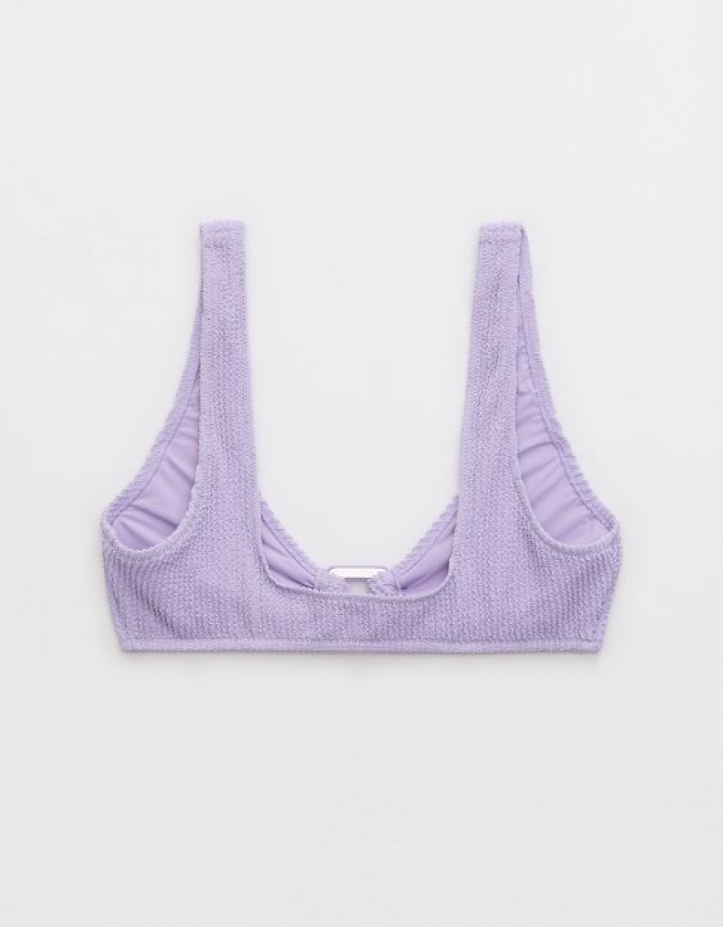 Aerie Shine Crinkle Wide Strap Scoop Bikini Top Purple / Wash | 9781WQTKV