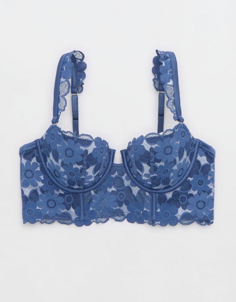 Aerie Show Off Balconette Real Lace Bras Blue | 2857KDTLX