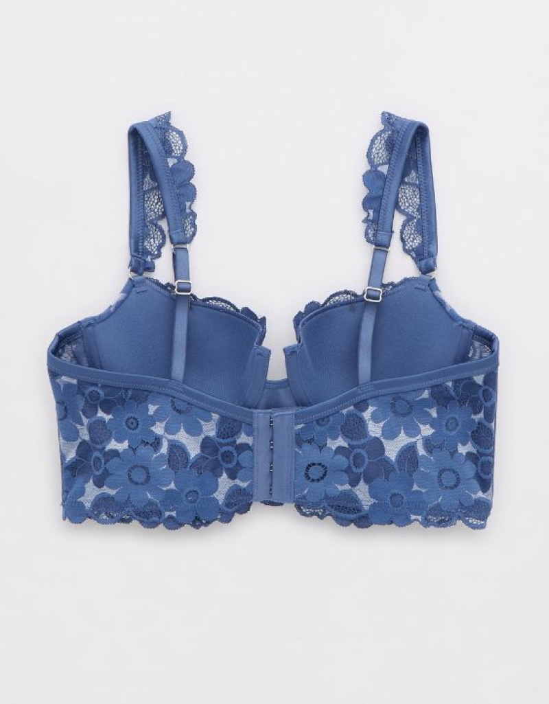 Aerie Show Off Balconette Real Lace Bras Blue | 2857KDTLX