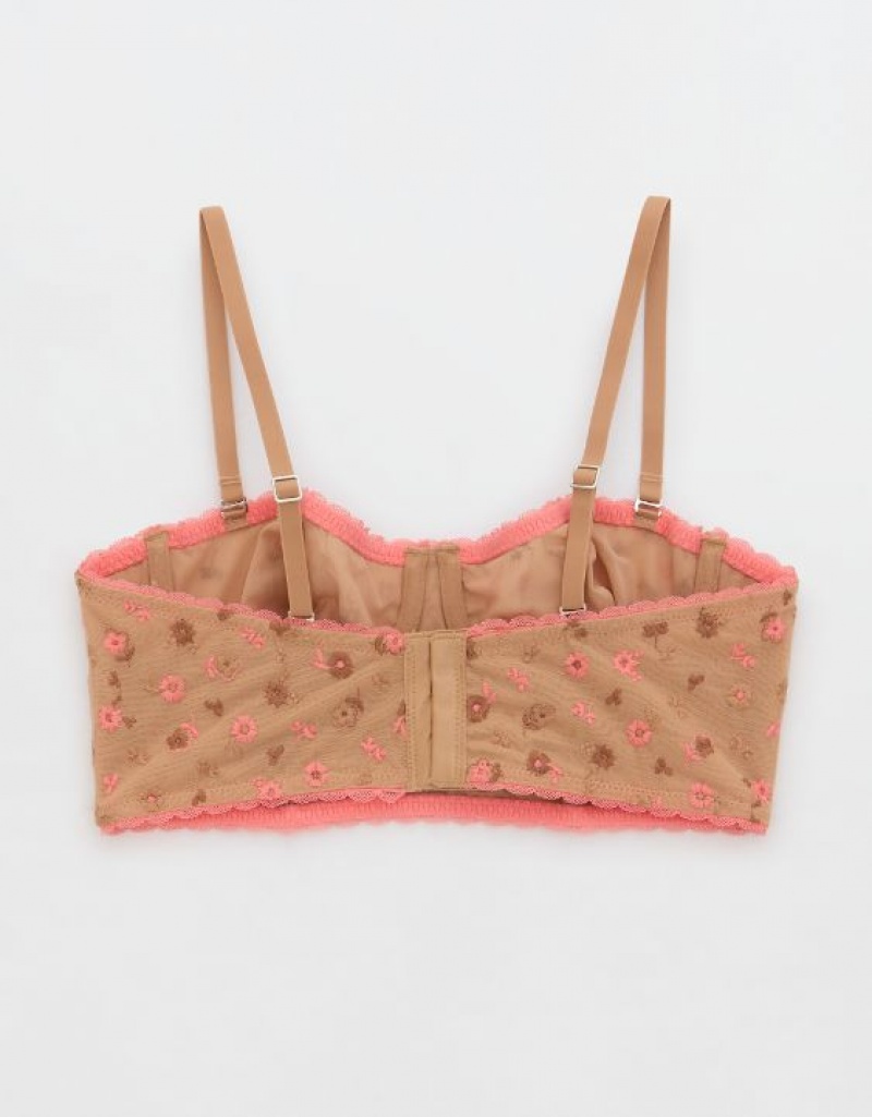 Aerie Show Off Embroidery Unlined Bras Brown / Pink | 2041CMEUX