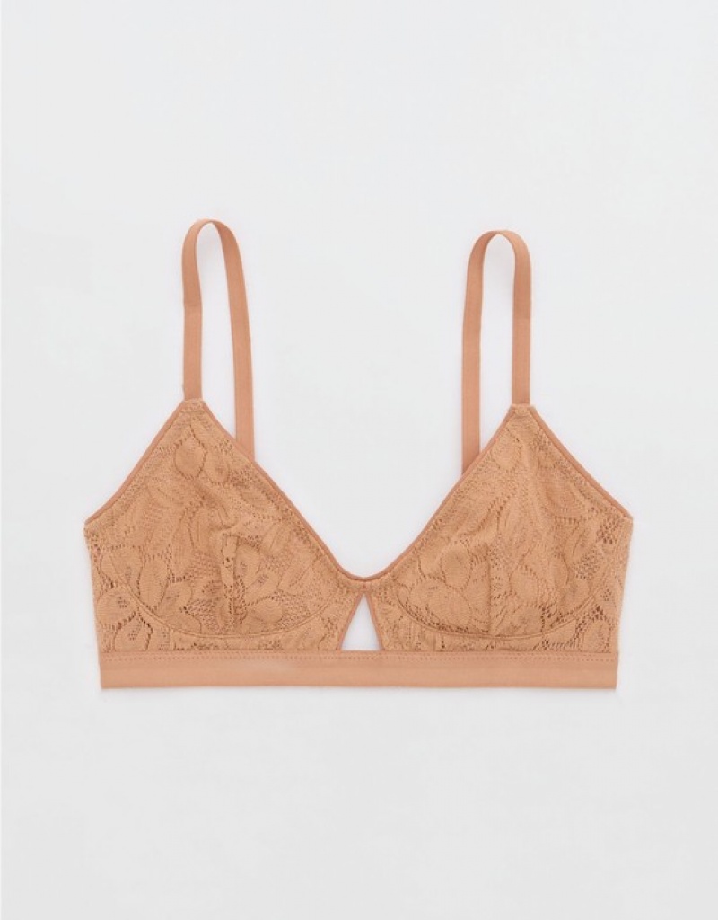 Aerie Show Off Lace Cut Outlette Bras Brown | 7980MFSYU