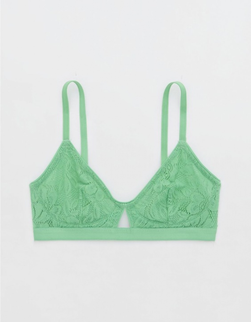 Aerie Show Off Lace Cut Outlette Bras Green | 3260MQBIU