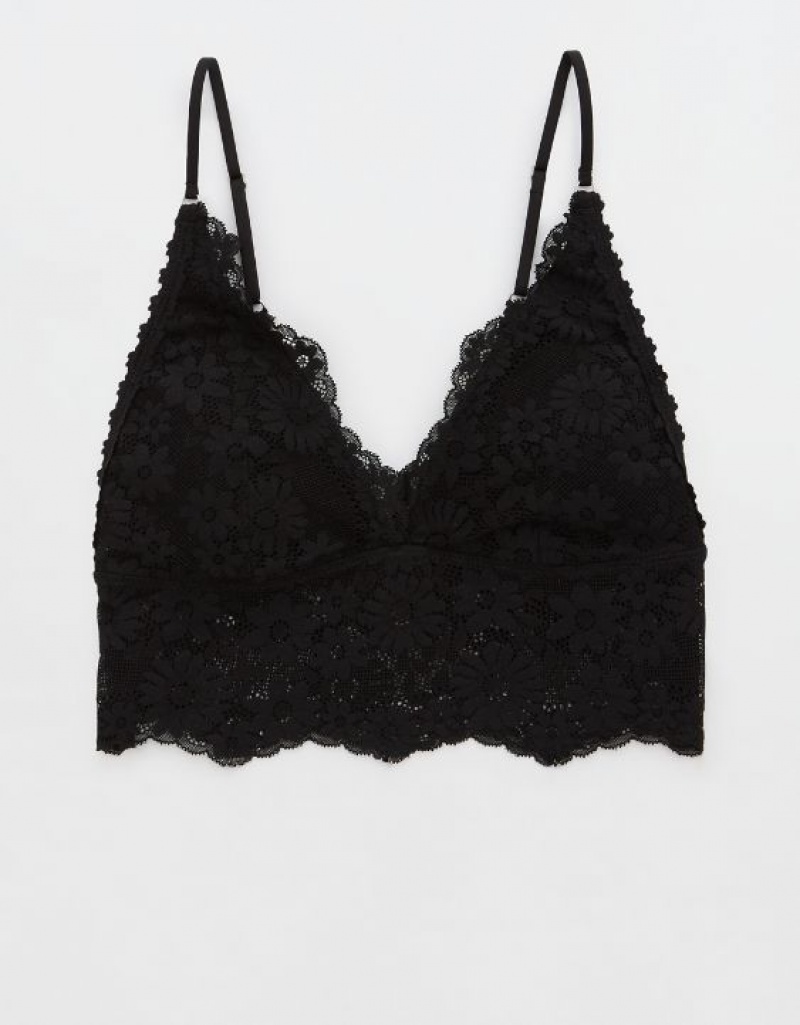 Aerie Show Off Lace Padded Longlinelette Bras Black | 3851AQJHW