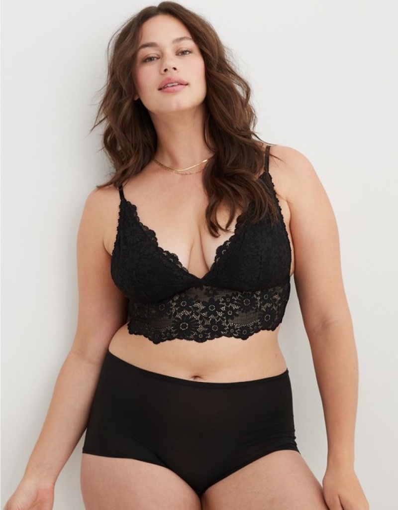 Aerie Show Off Lace Padded Longlinelette Bras Black | 3851AQJHW