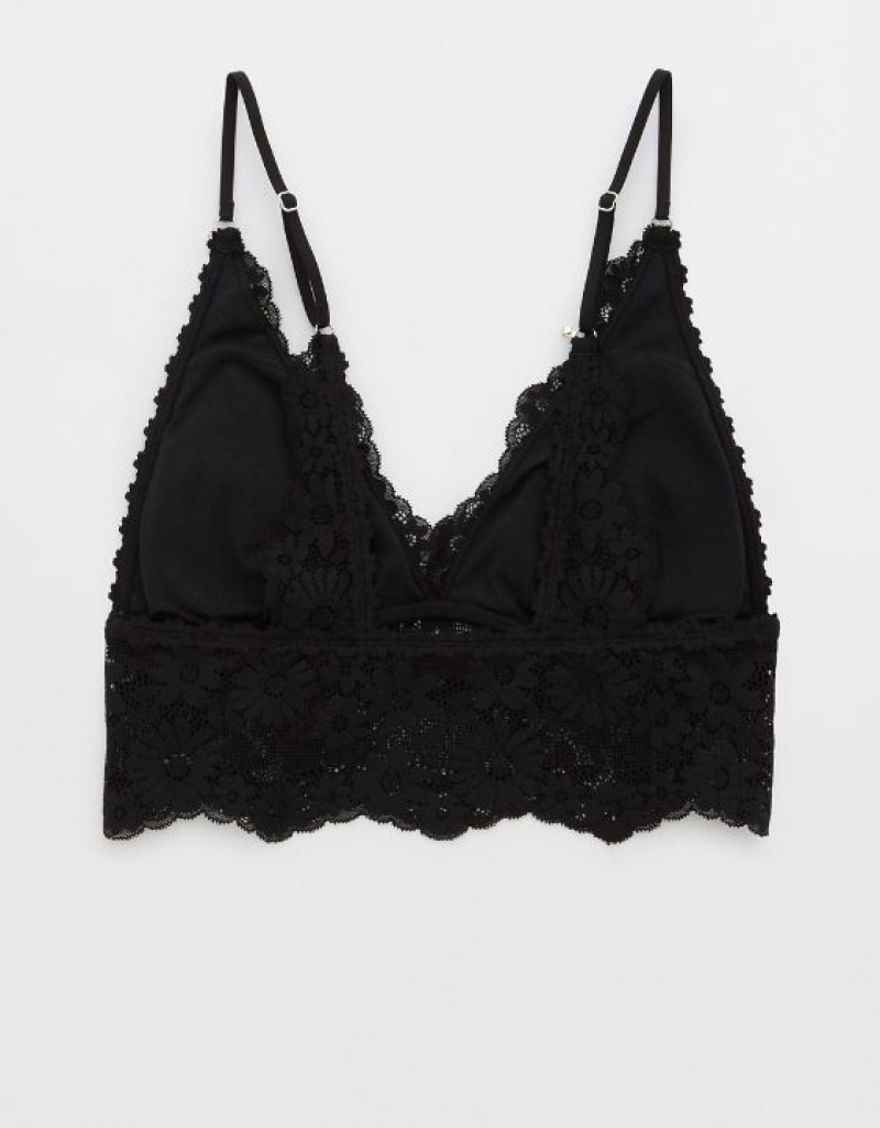 Aerie Show Off Lace Padded Longlinelette Bras Black | 3851AQJHW