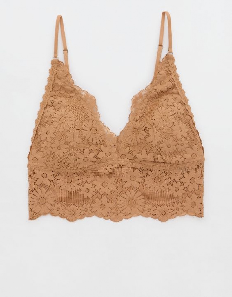 Aerie Show Off Lace Padded Longlinelette Bras Brown | 0821PBUXE