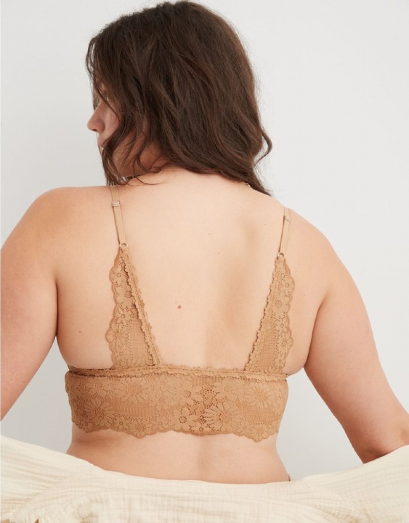 Aerie Show Off Lace Padded Longlinelette Bras Brown | 0821PBUXE