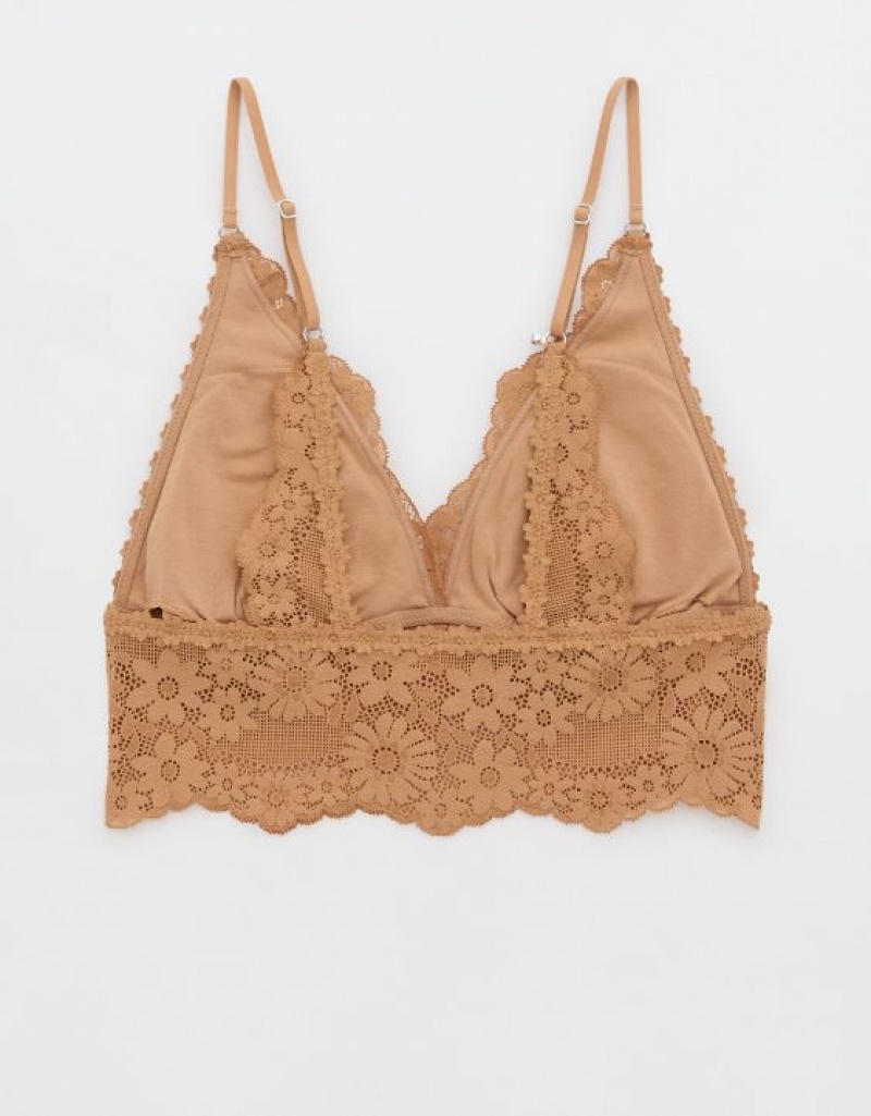 Aerie Show Off Lace Padded Longlinelette Bras Brown | 0821PBUXE