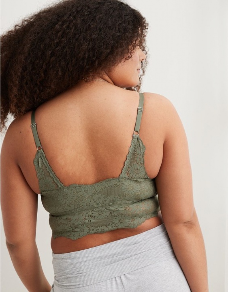 Aerie Show Off Lace Padded Longlinelette Bras Olive | 1375DGEIU