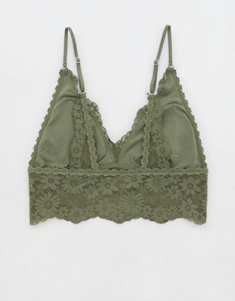 Aerie Show Off Lace Padded Longlinelette Bras Olive | 1375DGEIU