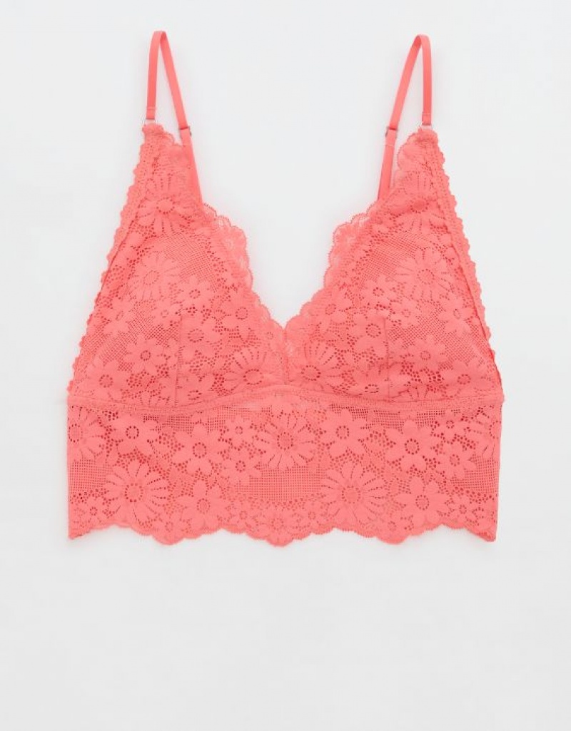 Aerie Show Off Lace Padded Longlinelette Bras Coral | 3298XINJH