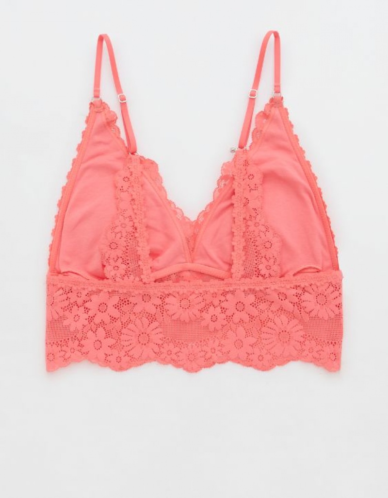 Aerie Show Off Lace Padded Longlinelette Bras Coral | 3298XINJH