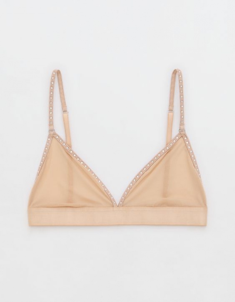 Aerie Show Off Mesh Embellishedlette Bras Beige | 2549IQVLB