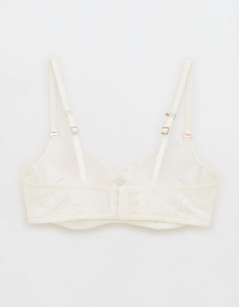 Aerie Show Off Plunge Push Up Eyelash Lace Bras White | 3427VJFYR