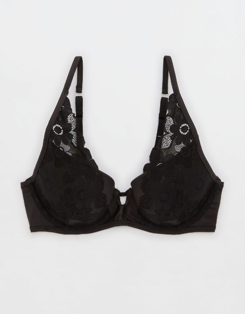 Aerie Show Off Plunge Push Up Real Lace Bras Black | 2467LWZES