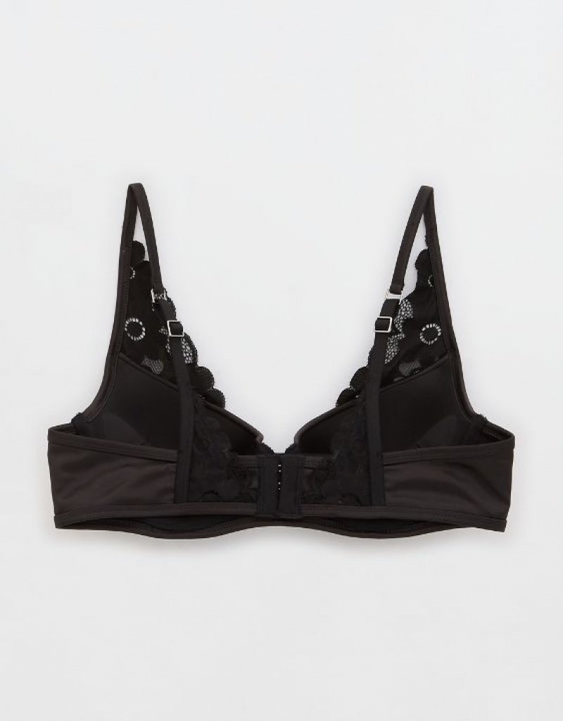 Aerie Show Off Plunge Push Up Real Lace Bras Black | 2467LWZES