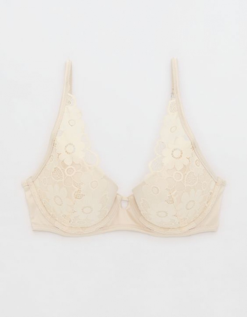 Aerie Show Off Plunge Push Up Real Lace Bras Light Yellow | 6082WXOME