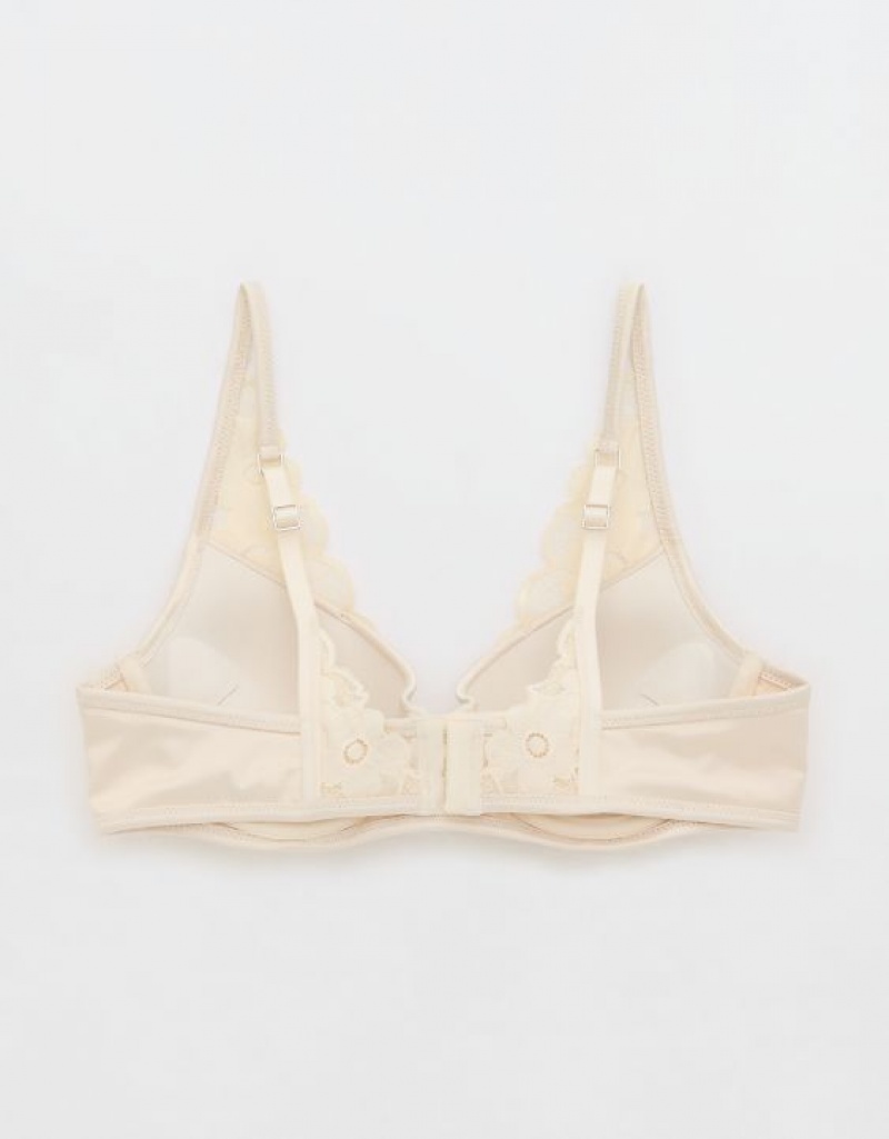 Aerie Show Off Plunge Push Up Real Lace Bras Light Yellow | 6082WXOME