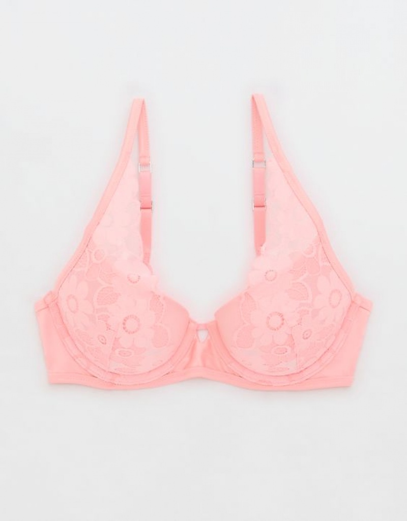 Aerie Show Off Plunge Push Up Real Lace Bras Pink | 7291DZCUH