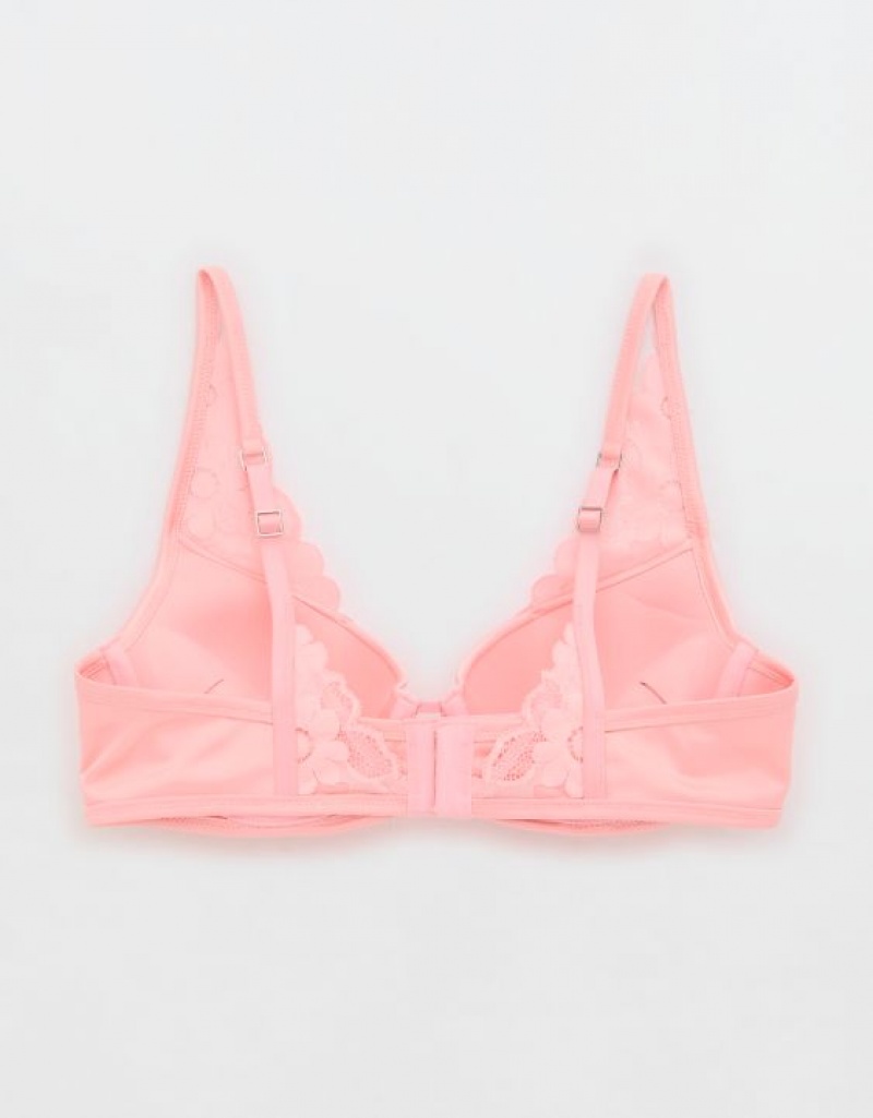 Aerie Show Off Plunge Push Up Real Lace Bras Pink | 7291DZCUH