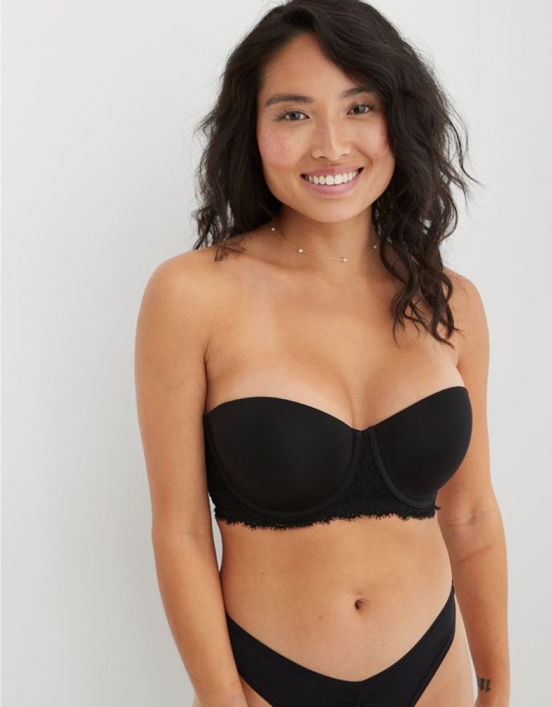 Aerie Show Off Strapless Push Up Bras Black | 1237BVTJP