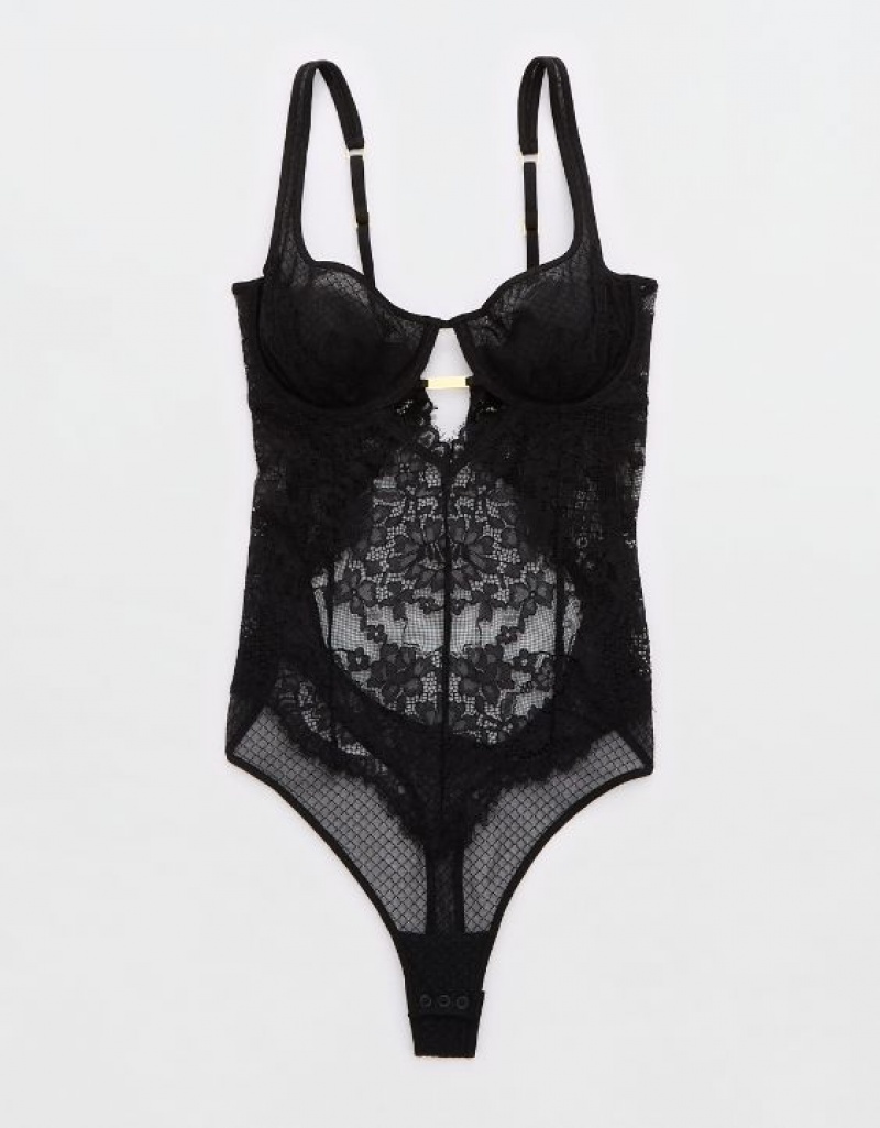 Aerie Show Off Unlined Lace Bras Black | 3840KPETG