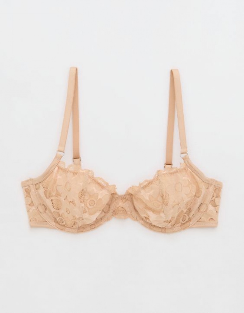 Aerie Show Off Unlined Real Lace Bras Beige | 7604NUIGQ