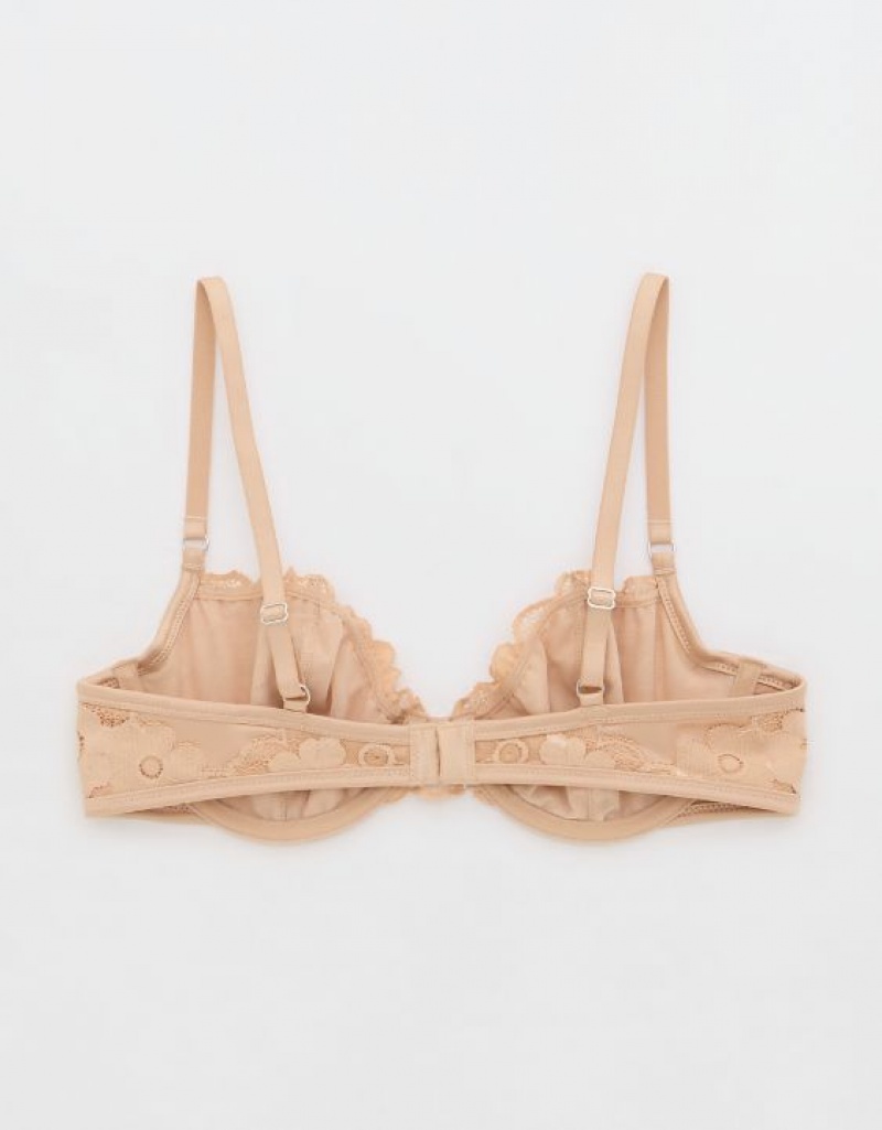 Aerie Show Off Unlined Real Lace Bras Beige | 7604NUIGQ